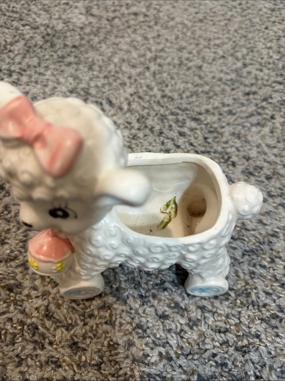 Vtg Baby Lamb on Wheels Bell Planter Art Nursery Pottery Inarco Japan MCM Kitsch